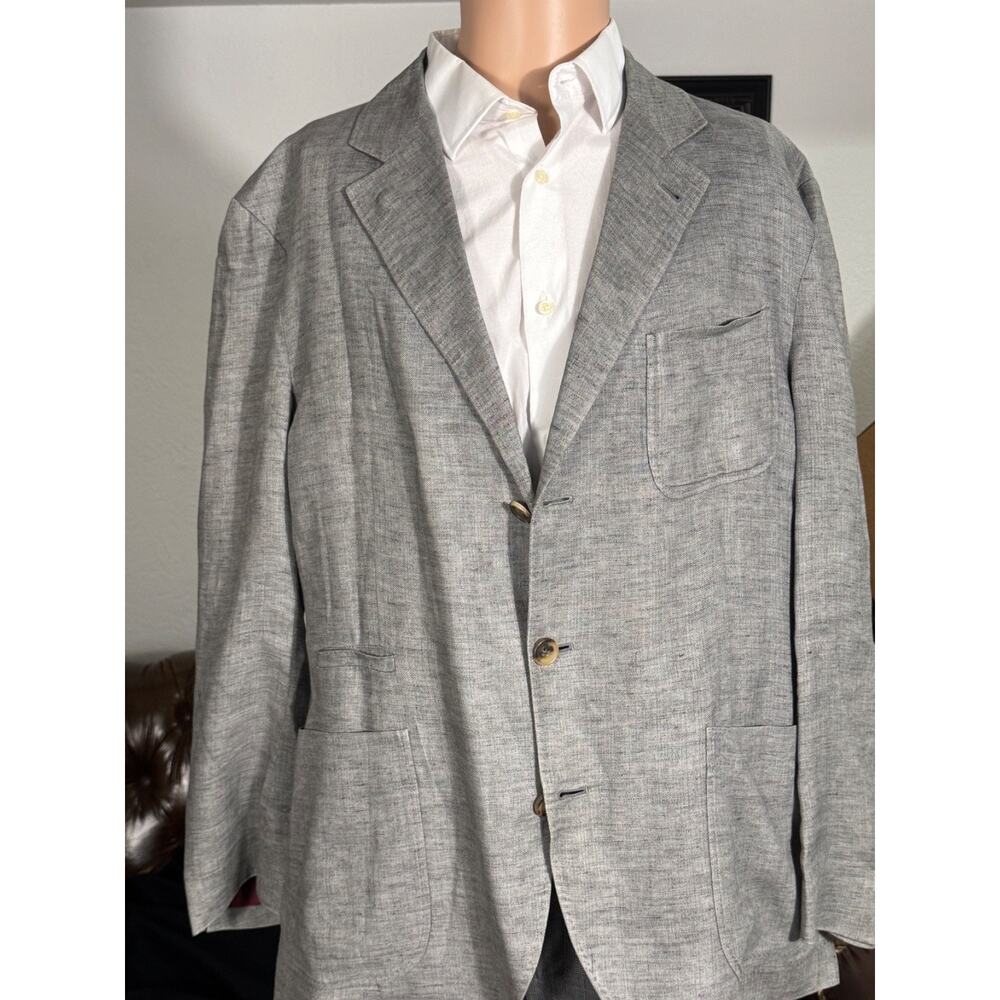 Brunello Cucinelli Gray Linen Herringbone Unstructured Blazer 52 IT 44R US Safar